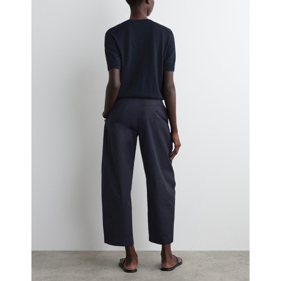 COS Pleated Barrel Leg Chino Pant Women 2 Navy Blue High Rise Crop Ankle Balloon - Picture 2 of 14